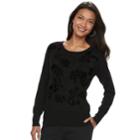 Women's Apt. 9&reg; Velvet Applique Sweater, Size: Xxl, Black