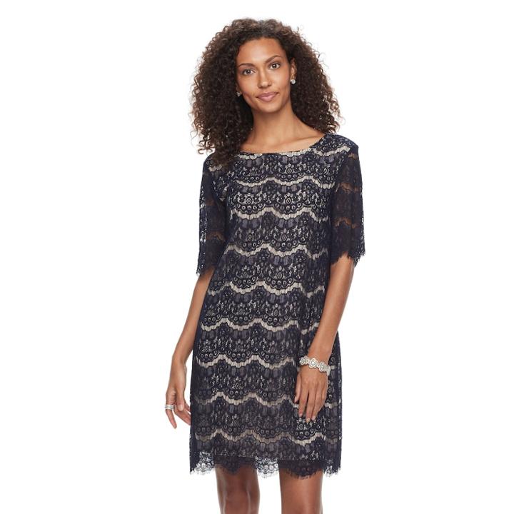 Women's Nina Leonard Lace Dress, Size: Small, Blue (navy)