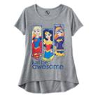 Girls 7-16 Just Be Awesome Supergirl, Wonder Woman & Batgirl High-low Graphic Tee, Girl's, Size: Medium, Med Grey