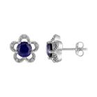 Laura Ashley 10k White Gold Lab-created Sapphire & Diamond Accent Flower Stud Earrings, Women's, Blue
