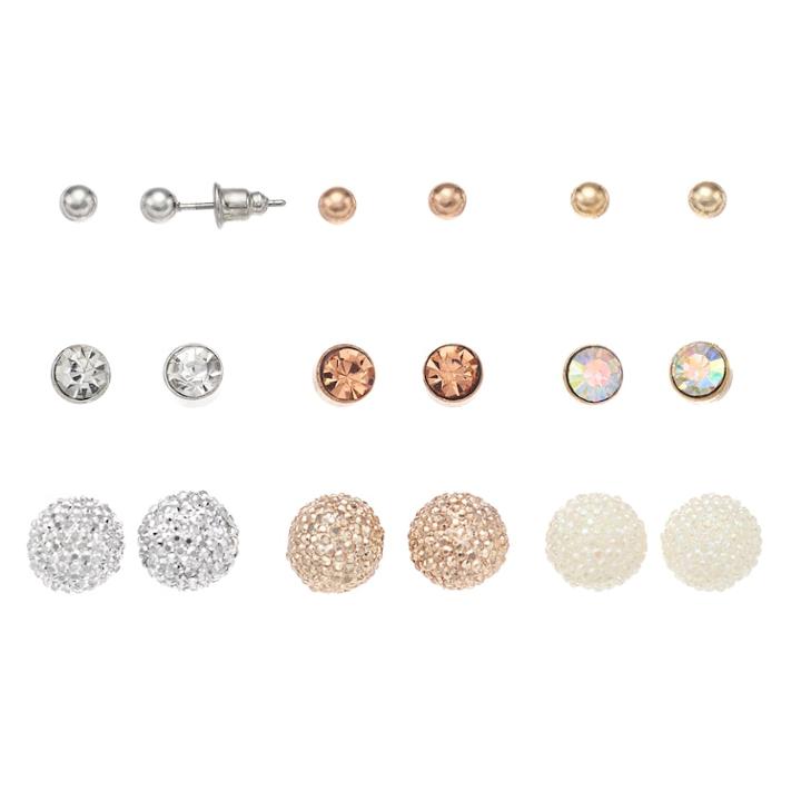 Mudd&reg; Tri Tone Simulated Crystal Nickel Free Ball Stud Earring Set, Women's, Multicolor