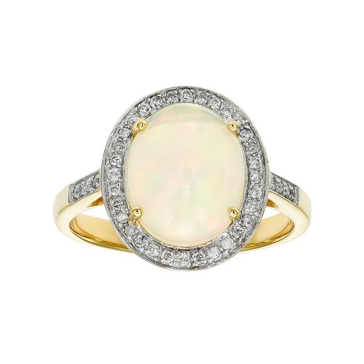 The Regal Collection 14k Gold Opal & 1/6 Carat T.w. Diamond Halo Ring, Women's, Size: 6.50, White