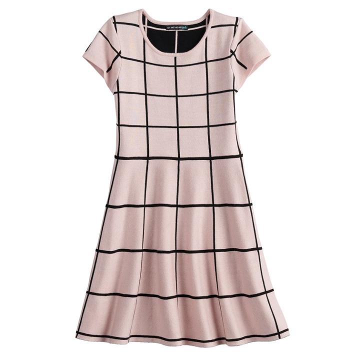 Girls 7-14 My Michelle Grid Pattern Sweater Dress, Size: Small, Light Pink