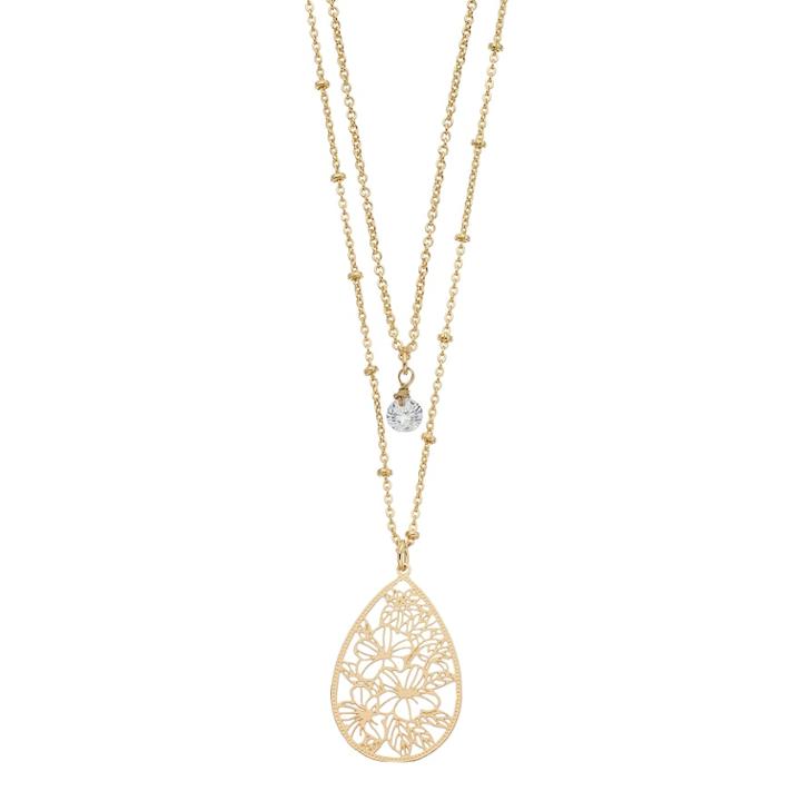 Lc Lauren Conrad Floral Teardrop Pendant Double-strand Necklace, Women's, Gold