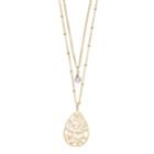 Lc Lauren Conrad Floral Teardrop Pendant Double-strand Necklace, Women's, Gold