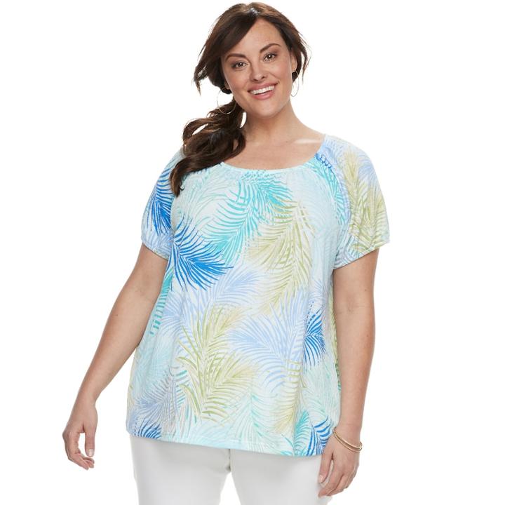 Plus Size Croft & Barrow&reg; Printed Smocked Top, Women's, Size: 1xl, Light Blue