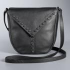 Simply Vera Vera Wang Studded Flap Leather Saddle Crossbody Bag, Women's, Black