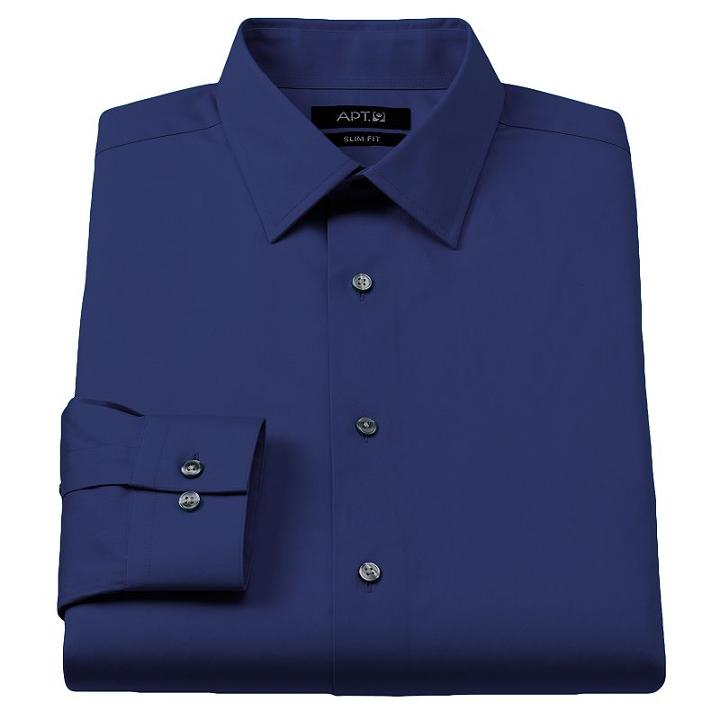 Men's Apt. 9&reg; Slim-fit Stretch Spread-collar Dress Shirt, Size: 17.5-32/33, Blue