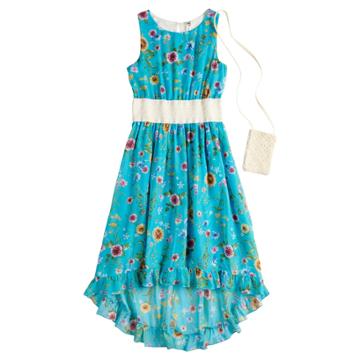 Girls 7-16 Beautees Floral Sleeveless High-low Hem Midi Dress With Purse, Size: 8, Green