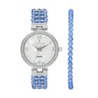 Croton Women's Austrian Crystal Watch & Beaded Bracelet Set, Blue