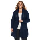 Plus Size Dana Buchman Pleated Open-work Cardigan Sweater, Women's, Size: 2xl, Blue (navy)