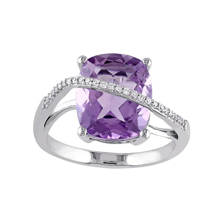 Sterling Silver Amethyst & 1/10 Carat T.w. Diamond Twist Ring, Women's, Size: 9, Purple