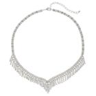 Simulated Crystal Fringe V Necklace, Women's, Silver