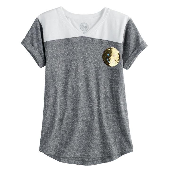Girls 7-16 & Plus Size So&reg; Flippy Sequin Pocket V-neck Tee, Size: 18 1/2, Med Grey