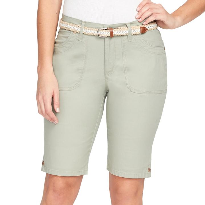 Women's Gloria Vanderbilt Jamie Belted Bermuda Jean Shorts, Size: 14, Lt Green