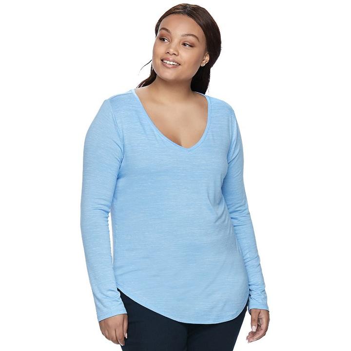 Juniors' Plus Size So&reg; V-neck Long Sleeve Tee, Teens, Size: 2xl, Blue (navy)