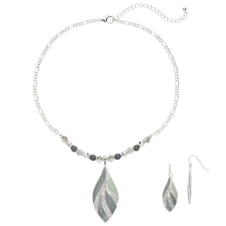 Gray Pendant Necklace & Drop Earring Set, Women's, Grey