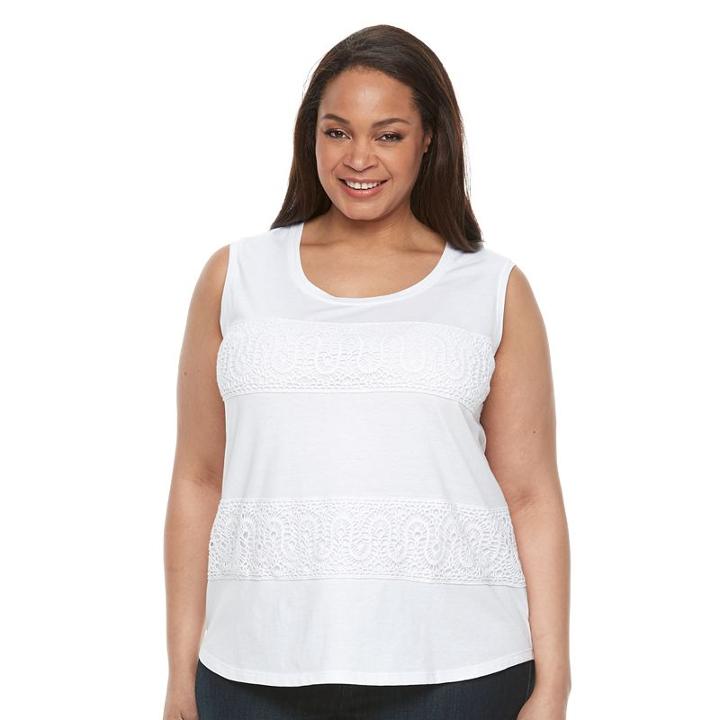 Plus Size Croft & Barrow&reg; Lace Striped Tank Top, Women's, Size: 2xl, White