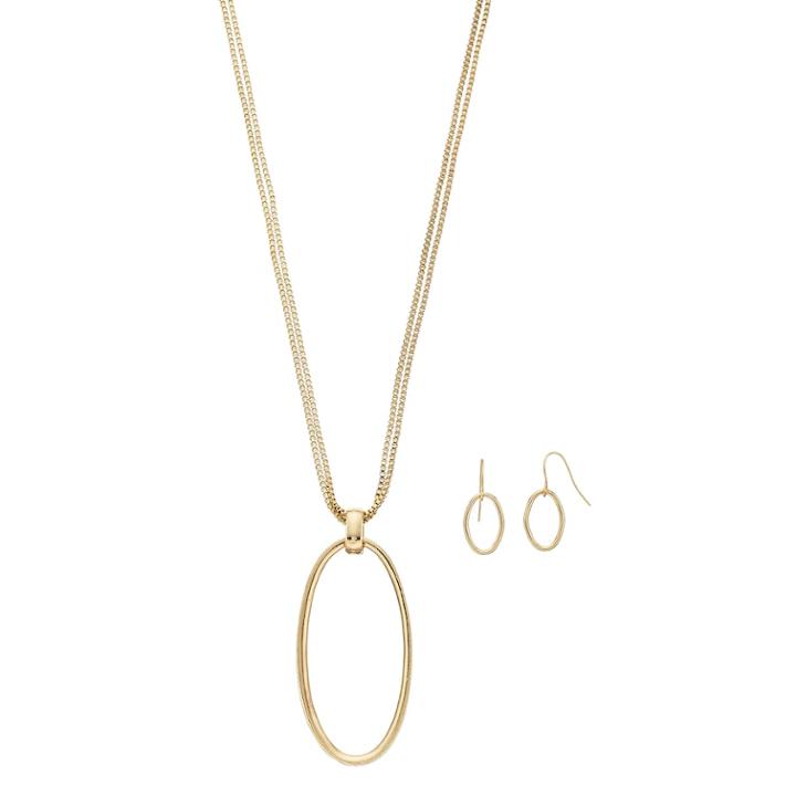 Long Oval Pendant Necklace & Drop Earring Set, Women's, Gold