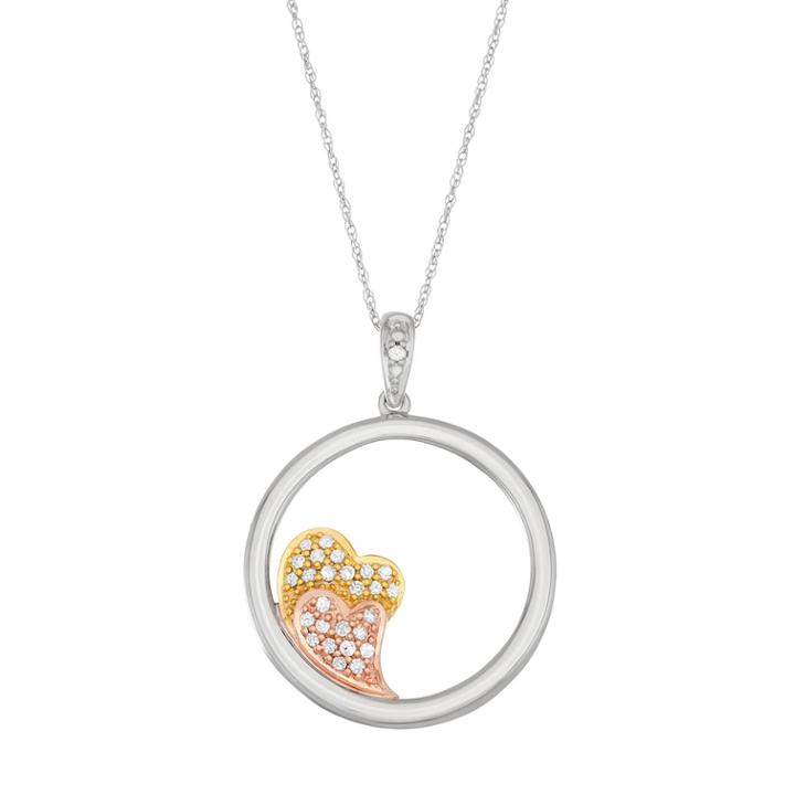Tri Tone 10k White Gold 1/6 Carat T.w. Diamond Circle Pendant, Women's