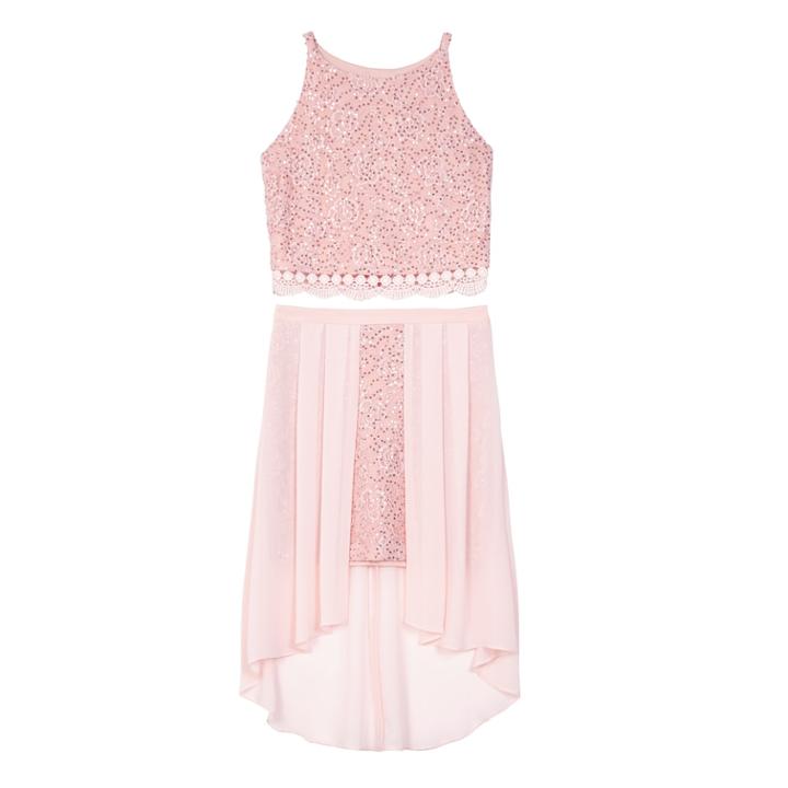 Girls 7-16 Iz Byer Girl Floral High Neck Scalloped Maxi Dress, Size: 10, Light Pink
