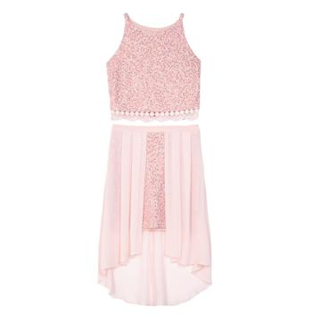 Girls 7-16 Iz Byer Girl Floral High Neck Scalloped Maxi Dress, Size: 10, Light Pink