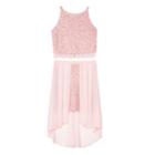 Girls 7-16 Iz Byer Girl Floral High Neck Scalloped Maxi Dress, Size: 10, Light Pink