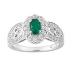 10k Gold Emerald & 1/3 Carat T.w. Diamond Flower Ring, Women's, Size: 6, Green