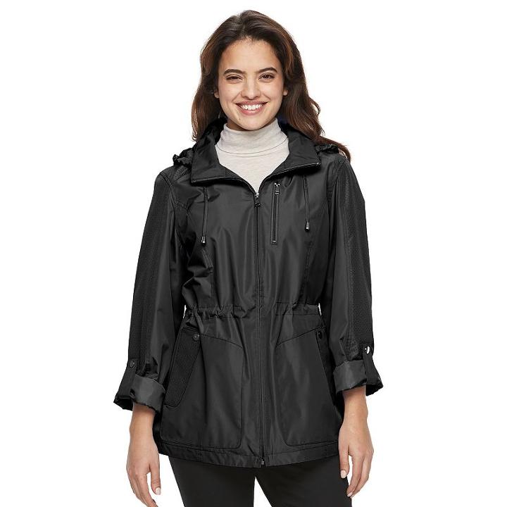 Women's Croft & Barrow&reg; Hooded Roll-tab Anorak Jacket, Size: Medium, Black