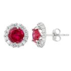 Lab-created Ruby & White Topaz 10k White Gold Halo Stud Earrings, Women's, Red