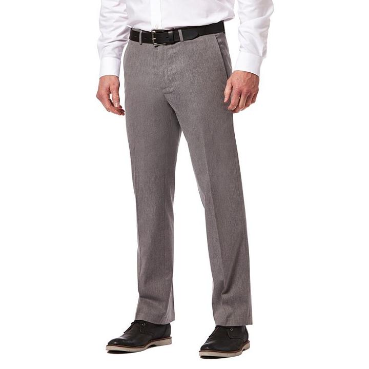 Men's Haggar Premium No Iron Khaki Stretch Straight-fit Flat-front Pants, Size: 42x32, Med Grey