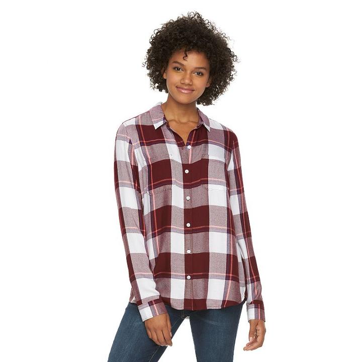 Juniors' So&reg; Perfectly Soft Button-front Shirt, Girl's, Size: Large, Med Pink, Comfort Wear