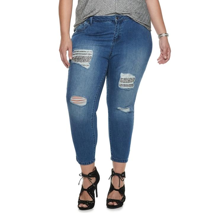 Plus Size Jennifer Lopez Ripped Crop Super Skinny Jeans, Women's, Size: 20 W, Blue