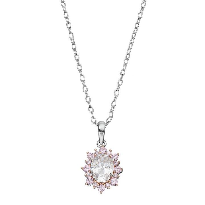 Lily & Lace Pink & White Cubic Zirconia Two Tone Oval Pendant Necklace, Women's