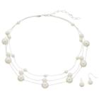 Simulated Pearl Multi Strand Necklace & Drop Earring Set, Women's, White Oth