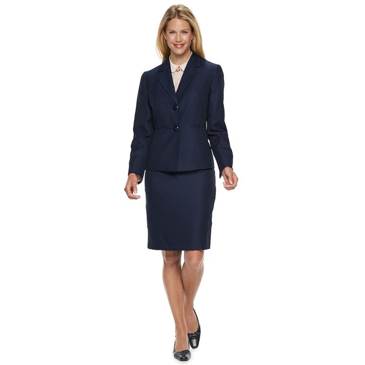 Women's Le Suit Textured Jacket & Skirt Suit, Size: 16, Blue (navy)