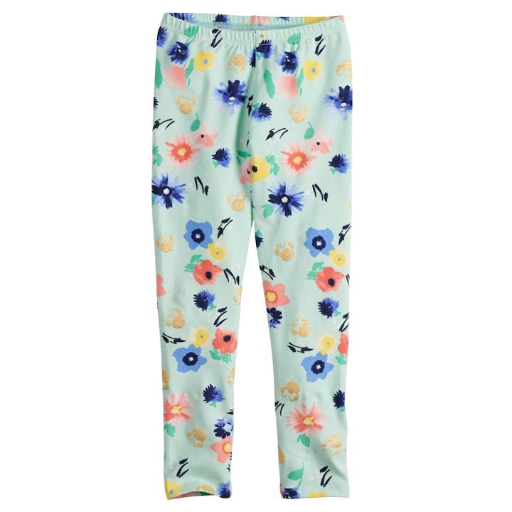 Disney's Minnie Mouse Girls 4-7 Glitter Floral Leggings By Jumping Beans&reg;, Size: 4, Lt Green