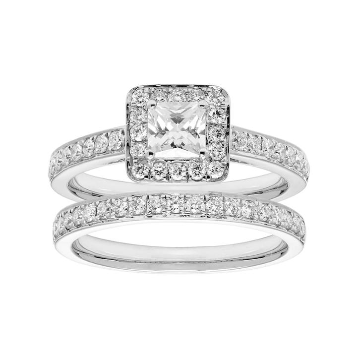 14k Gold 1 1/6 Carat T.w. Igl Certified Diamond Square Halo Engagement Ring Set, Women's, Size: 8, White