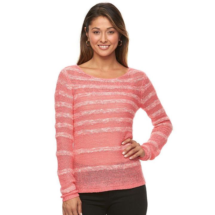 Women's Caribbean Joe Striped Tape Yarn Sweater, Size: Large, Pink Other