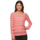 Women's Caribbean Joe Striped Tape Yarn Sweater, Size: Large, Pink Other