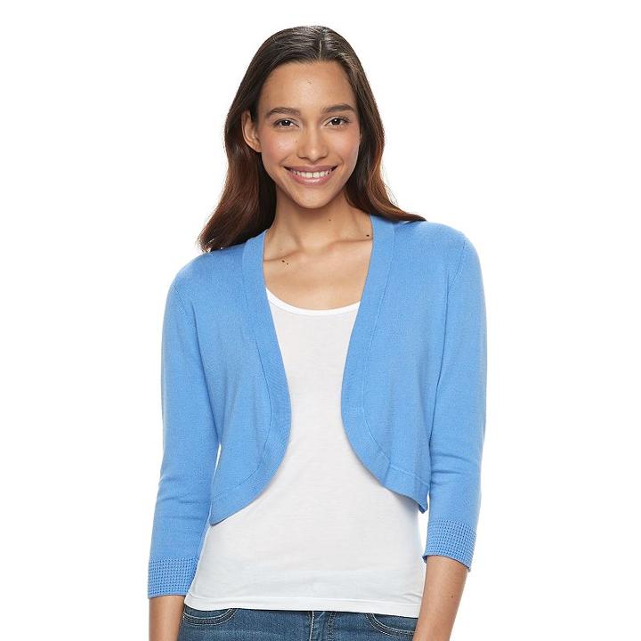 Women's Apt. 9&reg; Solid Cropped Shrug, Size: Large, Blue (navy)