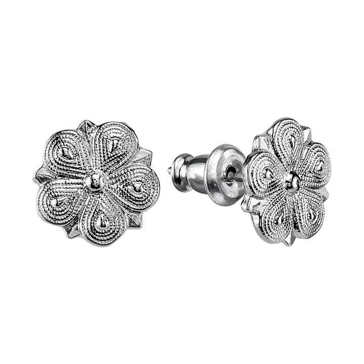 1928 Textured Flower Stud Earrings, Women's, Grey