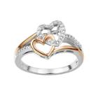 Two Hearts Forever One Sterling Silver Two Tone Double Heart Ring, Women's, Size: 7, White