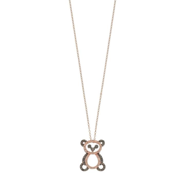 10k Rose Gold 1/10 Carat T.w. Black & White Diamond Teddy Bear Pendant Necklace, Women's, Size: 18