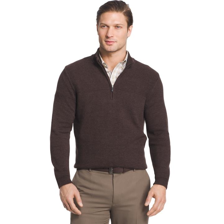 Men's Van Heusen Regular-fit Textured Quarter-zip Pullover Sweater, Size: Large, Red/coppr (rust/coppr)