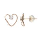 Renaissance Collection 10k Gold Cubic Zirconia Heart Stud Earrings, Women's, White