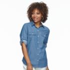 Petite Croft & Barrow&reg; 2-pocket Button Down Shirt, Women's, Size: Xs Petite, Med Blue