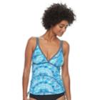 Women's Free Country Printed Double Strap Tankini Top, Size: Small, Blue