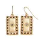 Black Stone Rectangular Nickel Free Drop Earrings, Women's, Gold