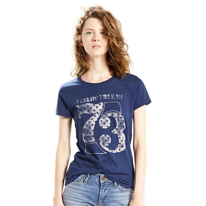 Women's Levi's Feelin' Free In 73 Graphic Tee, Size: Small, Light Blue